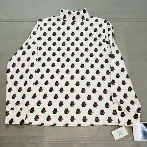 New VTG 90s Y2K Women L Holiday Christmas Trees Print Turtleneck Long Sleeve Top